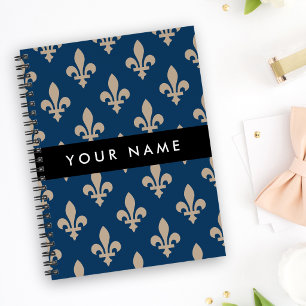 Fleur de Lis, Beige on Navy Blue, Royal, Your Name Planner