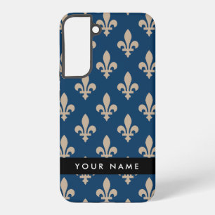 Fleur de Lis, Beige on Navy Blue, Royal, Your Name Samsung Galaxy Case