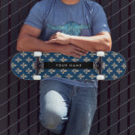 Fleur de Lis, Beige on Navy Blue, Royal, Your Name Skateboard<br><div class="desc">Elegant,  stylish and sophisticated pattern with beige Fleur De Lis Pattern on navy blue background. Modern and trendy design,  perfect for the heraldry charge lover.</div>