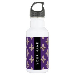 Fleur de Lis, Beige on Purple, Royal, Your Name 532 Ml Water Bottle