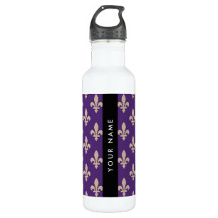Fleur de Lis, Beige on Purple, Royal, Your Name 710 Ml Water Bottle