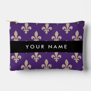 Fleur de Lis, Beige on Purple, Royal, Your Name Accessory Pouch