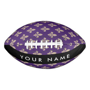 Fleur de Lis, Beige on Purple, Royal, Your Name American Football