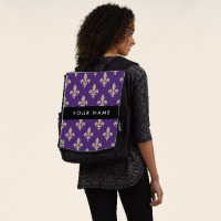 Fleur de Lis, Beige on Purple, Royal, Your Name