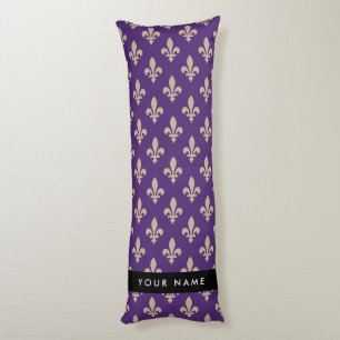 Fleur de Lis, Beige on Purple, Royal, Your Name Body Cushion