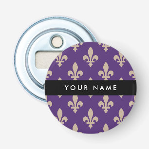 Fleur de Lis, Beige on Purple, Royal, Your Name Bottle Opener