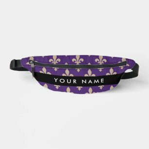 Fleur de Lis, Beige on Purple, Royal, Your Name Bum Bags