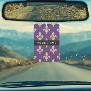 Fleur de Lis, Beige on Purple, Royal, Your Name Car Air Freshener