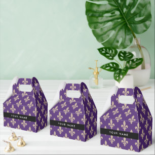 Fleur de Lis, Beige on Purple, Royal, Your Name Favour Box