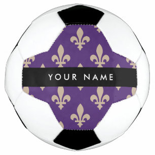 Fleur de Lis, Beige on Purple, Royal, Your Name Football