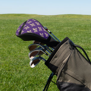 Fleur de Lis, Beige on Purple, Royal, Your Name Golf Head Cover