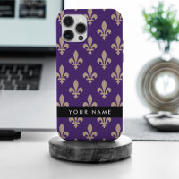 Fleur de Lis, Beige on Purple, Royal, Your Name