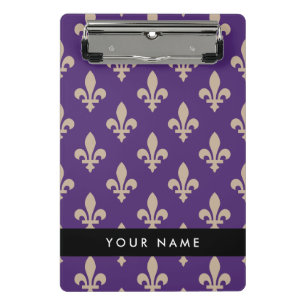 Fleur de Lis, Beige on Purple, Royal, Your Name Mini Clipboard