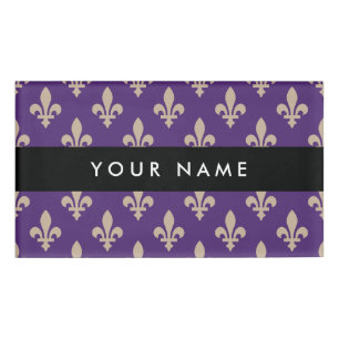 Fleur de Lis, Beige on Purple, Royal, Your Name Tag