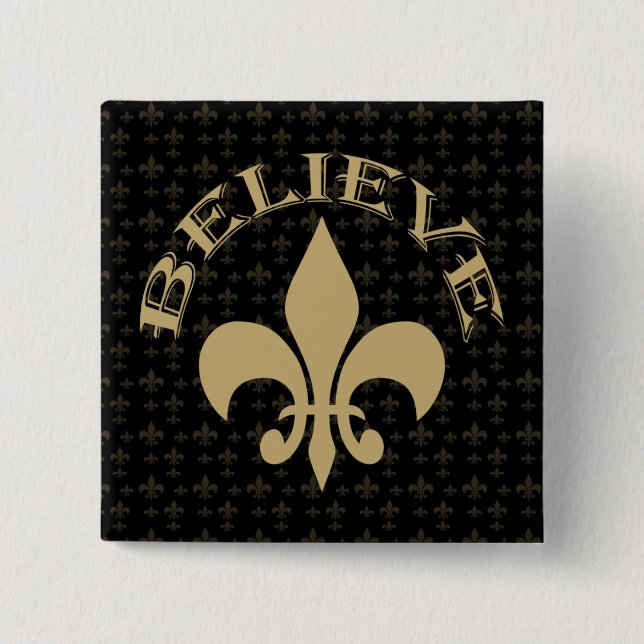 Fleur de Lis Believe Black Gold 15 Cm Square Badge (Front)