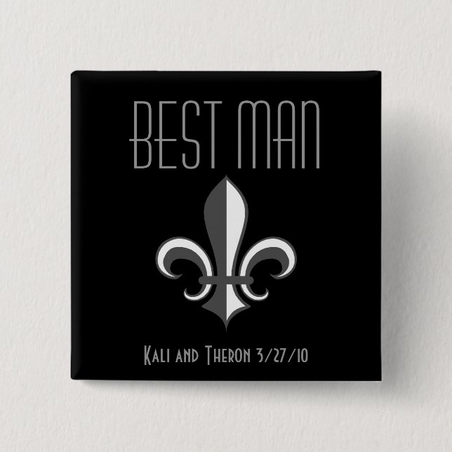 Fleur de lis best man 15 cm square badge (Front)