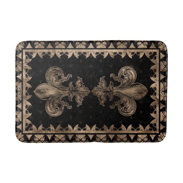 Fleur-de-lis - Black and Gold Bath Mat (Front)