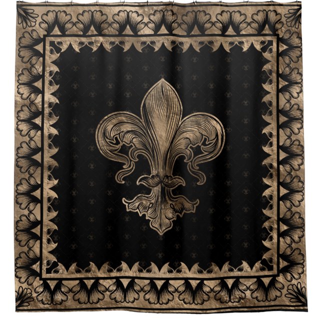 Fleur-de-lis - Black and Gold Shower Curtain (Front)