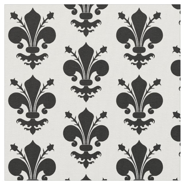 Fleur de lis black and white mediaeval pattern fabric (Close Up)