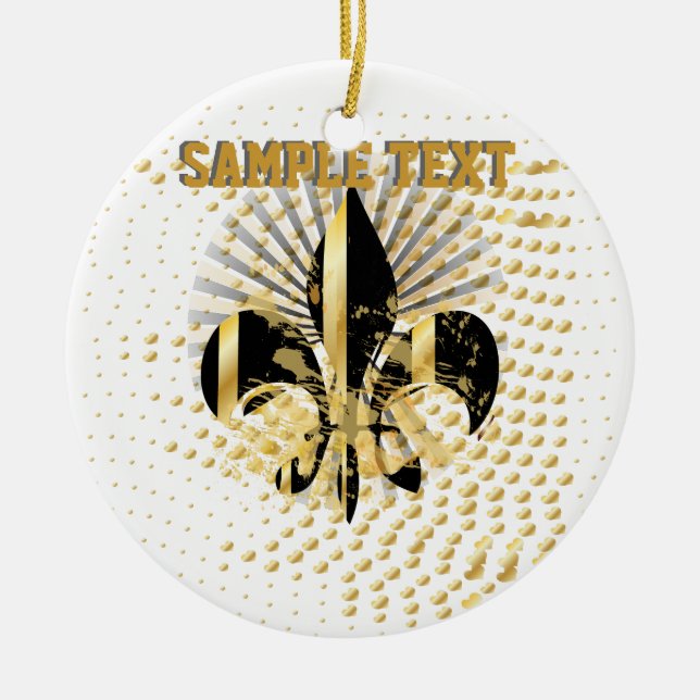 Fleur de Lis/black + gold Ceramic Tree Decoration (Front)