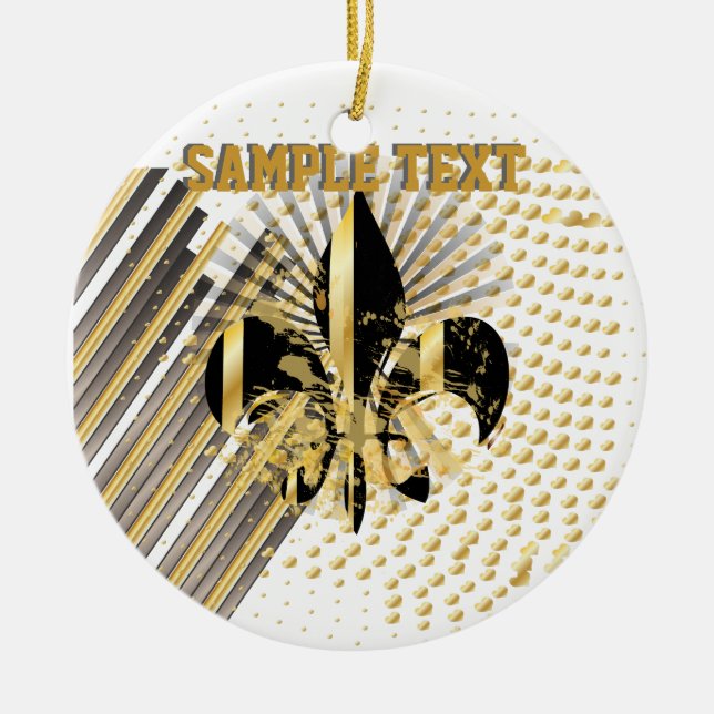 Fleur de Lis/black + gold Ceramic Tree Decoration (Front)