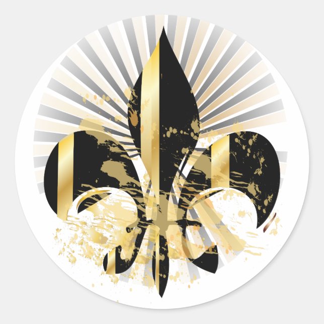Fleur de Lis/black + gold Classic Round Sticker (Front)