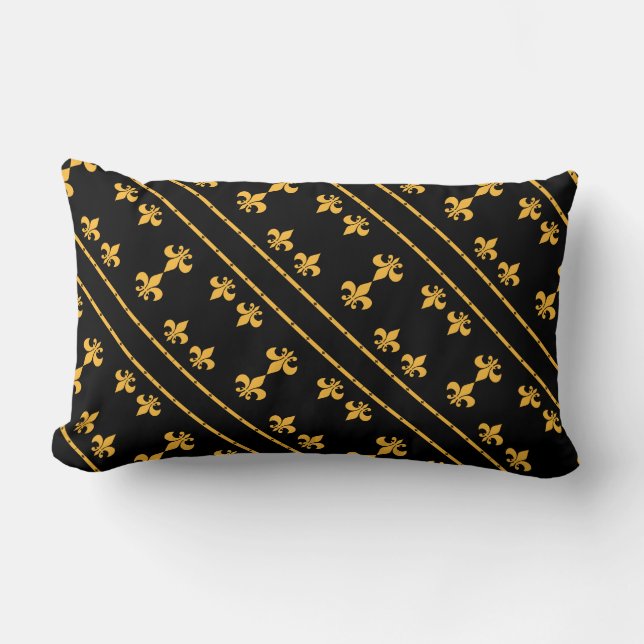 Fleur-de-Lis Black & Gold Designer Pillow (Front)