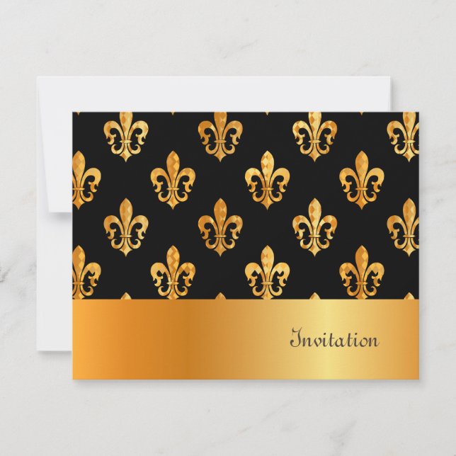 Fleur de Lis/black + gold Invitation (Front)