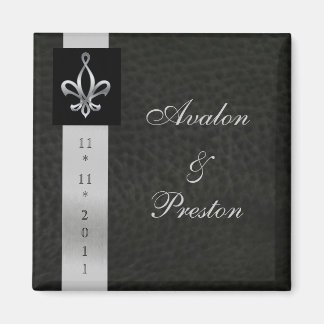 Fleur De Lis Black Leather Save The Date Magnet