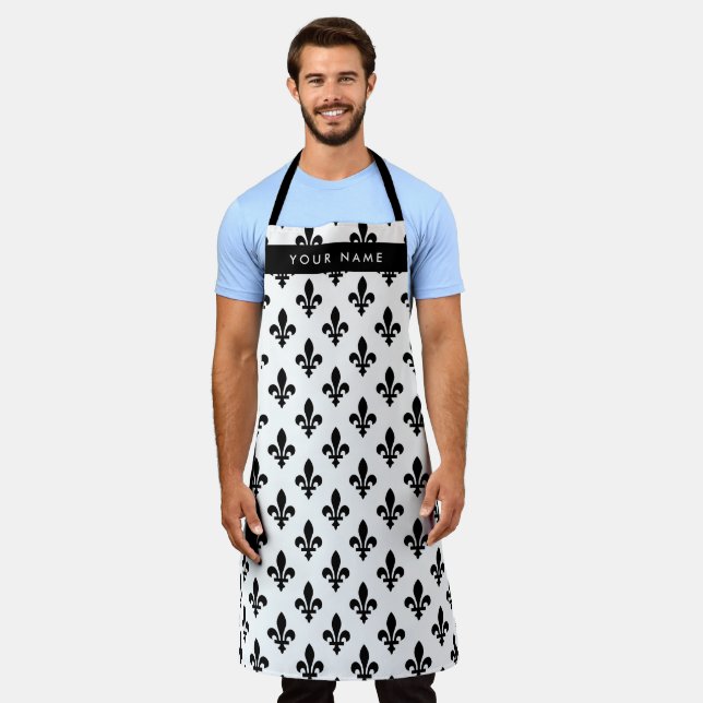 Fleur de Lis, Black on White, Black, Your Name Apron (Worn)