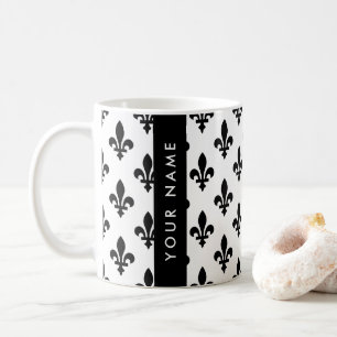Fleur de Lis, Black on White, Black, Your Name Coffee Mug