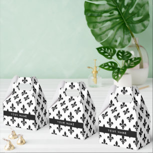 Fleur de Lis, Black on White, Black, Your Name Favour Box