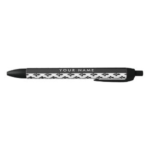 Fleur de Lis, Black on White, Black, Your Name Ink Pen
