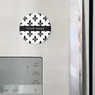 Fleur de Lis, Black on White, Black, Your Name Magnet