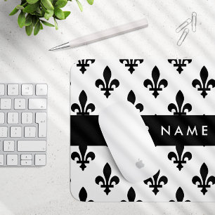 Fleur de Lis, Black on White, Black, Your Name Mouse Mat