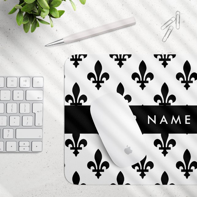 Fleur de Lis, Black on White, Black, Your Name Mouse Mat (Creator Uploaded)