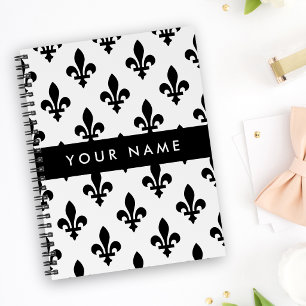 Fleur de Lis, Black on White, Black, Your Name Notebook