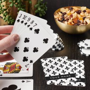 Fleur de Lis, Black on White, Black, Your Name Playing Cards