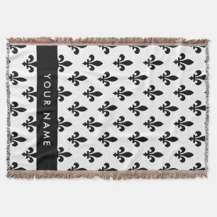 Fleur de Lis, Black on White, Black, Your Name Throw Blanket