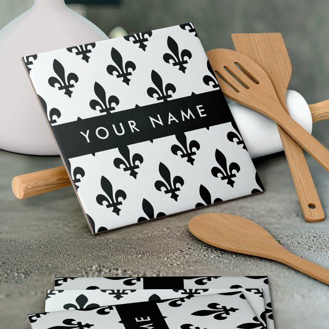 Fleur de Lis, Black on White, Black, Your Name Tile (Creator Uploaded)