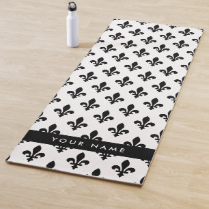 Fleur de Lis, Black on White, Black, Your Name Yoga Mat