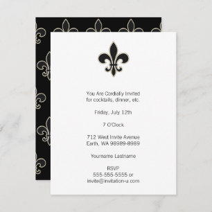 Fleur de Lis Black with White and Gold Invitation