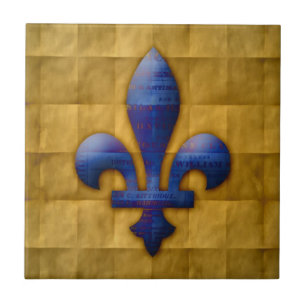 Fleur de Lis Blue and Gold Tile
