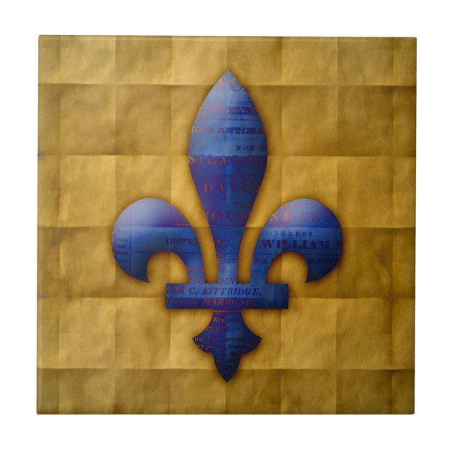 Fleur de Lis Blue and Gold Tile (Front)