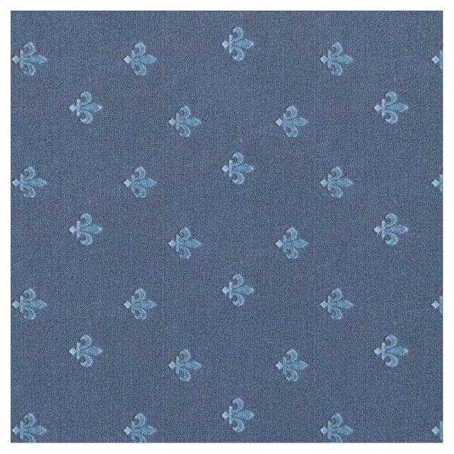 Fleur de Lis Blue French Vintage Pattern Fabric (Close Up)