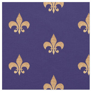 Fleur De Lis Blue Gold . Royal vintage pattern Fabric