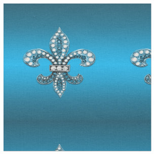 Fleur De Lis Blue Satin Fabric