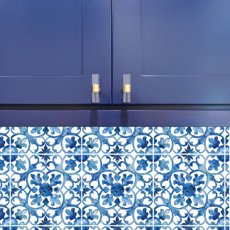 Fleur-de-lis Blue Watercolor Tile