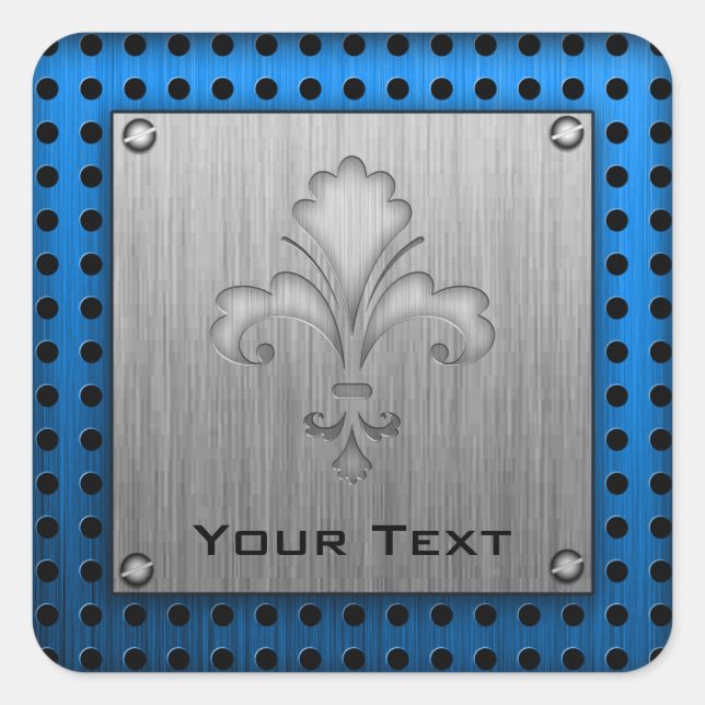 Fleur de lis; Brushed metal-look Square Sticker (Front)