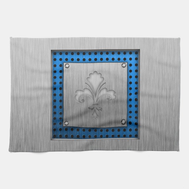 Fleur de lis; Brushed metal-look Tea Towel (Horizontal)